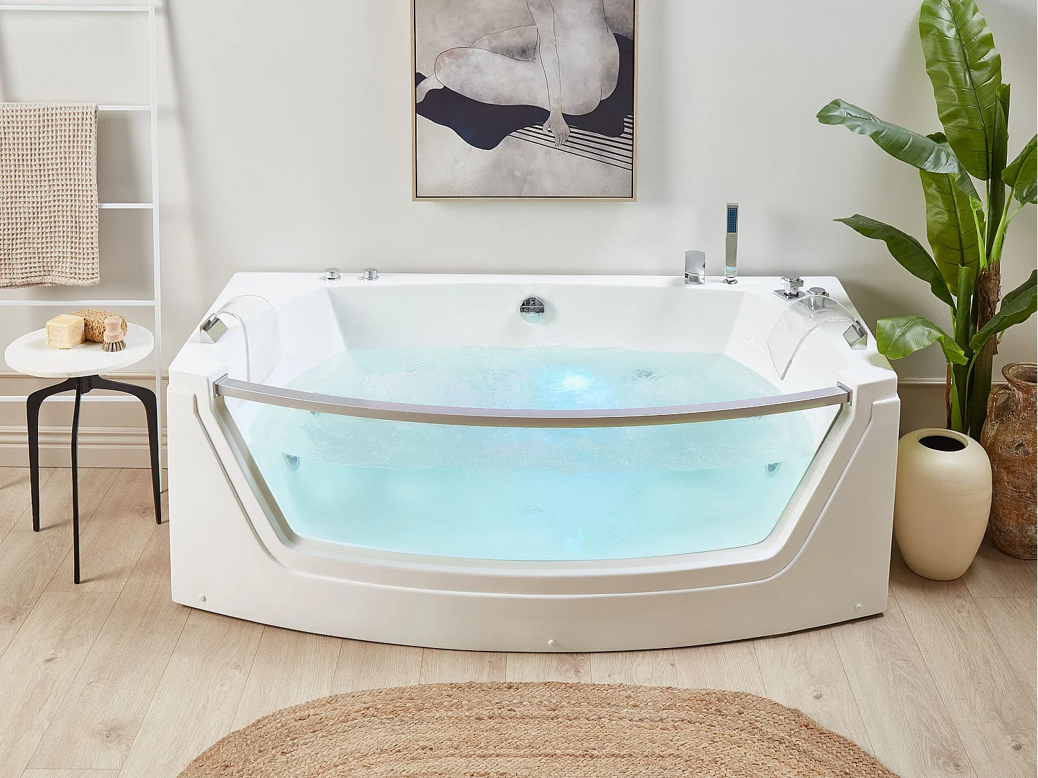 Baignoire d'angle à remous avec LED FUERTE 175 x 85 cm Blanc