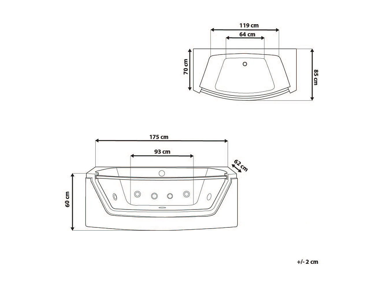 Whirlwanne Badewanne Spa weiß rechteckige Doppelwanne mit Massage LED Fuerte