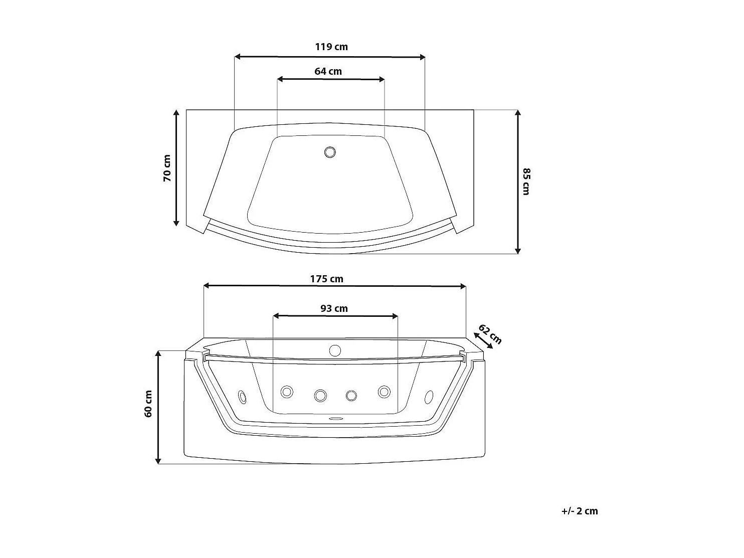 Vasca idromassaggio angolare con LED FUERTE 175 x 85 cm Bianco