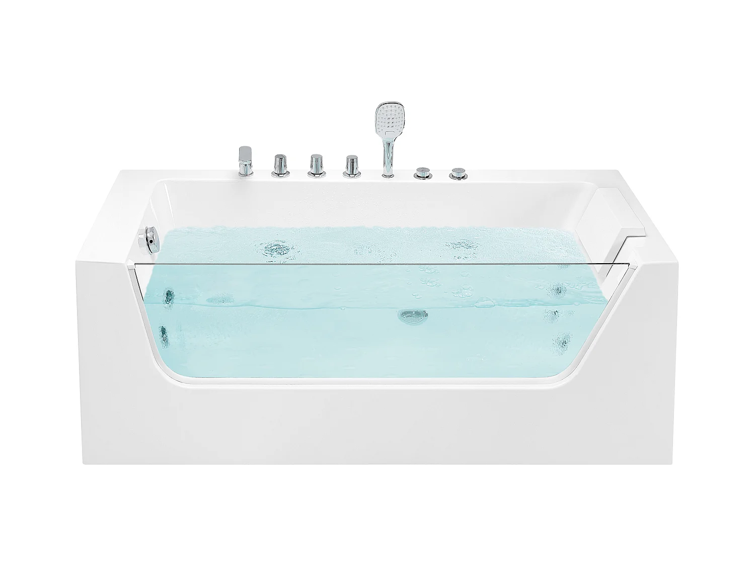 Hoek bubbelbad met LED PUQUIO Rechterzijde 170 x 80 cm Wit