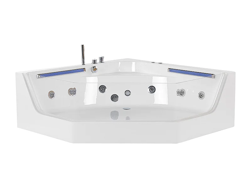 Whirlwanne Badewanne weiß Eckmodell mit LED 7 Farben 211x150 Sanitäracryl Caceres