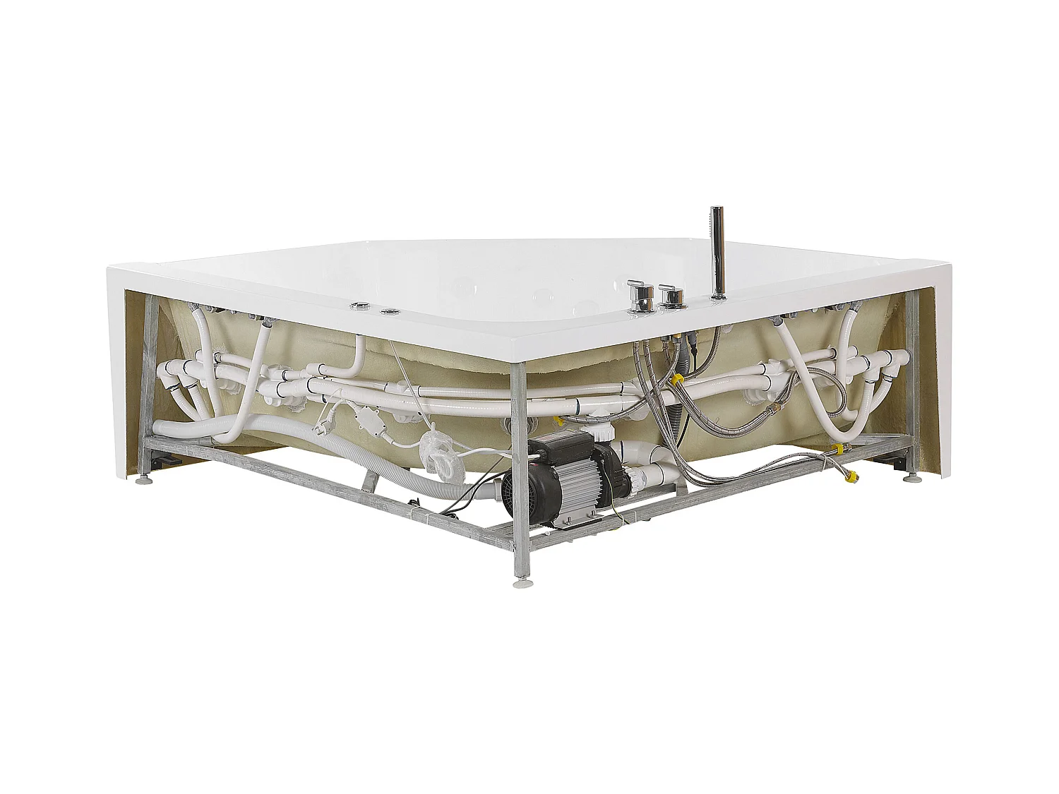 Hoek bubbelbad met LED CACERES 211 x 150 cm Wit