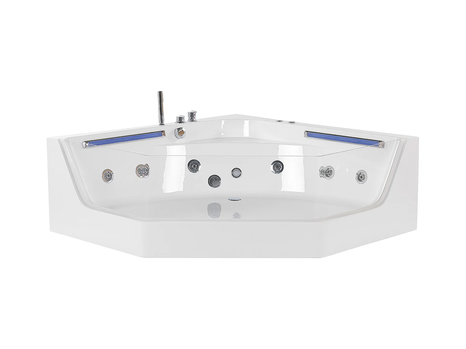 Baignoire d'angle à remous avec LED CACERES 211 x 150 cm Blanc