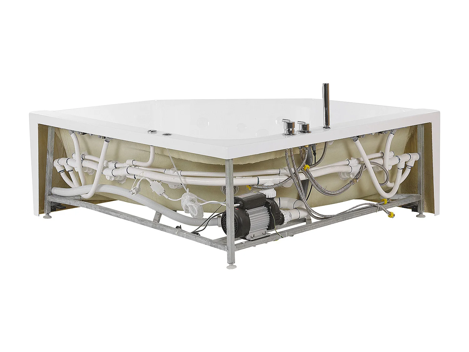 Baignoire d'angle à remous avec LED CACERES 211 x 150 cm Blanc