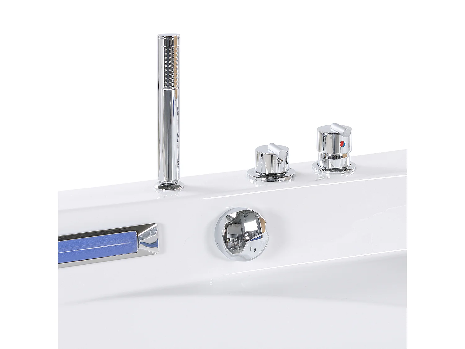 Baignoire d'angle à remous avec LED CACERES 211 x 150 cm Blanc