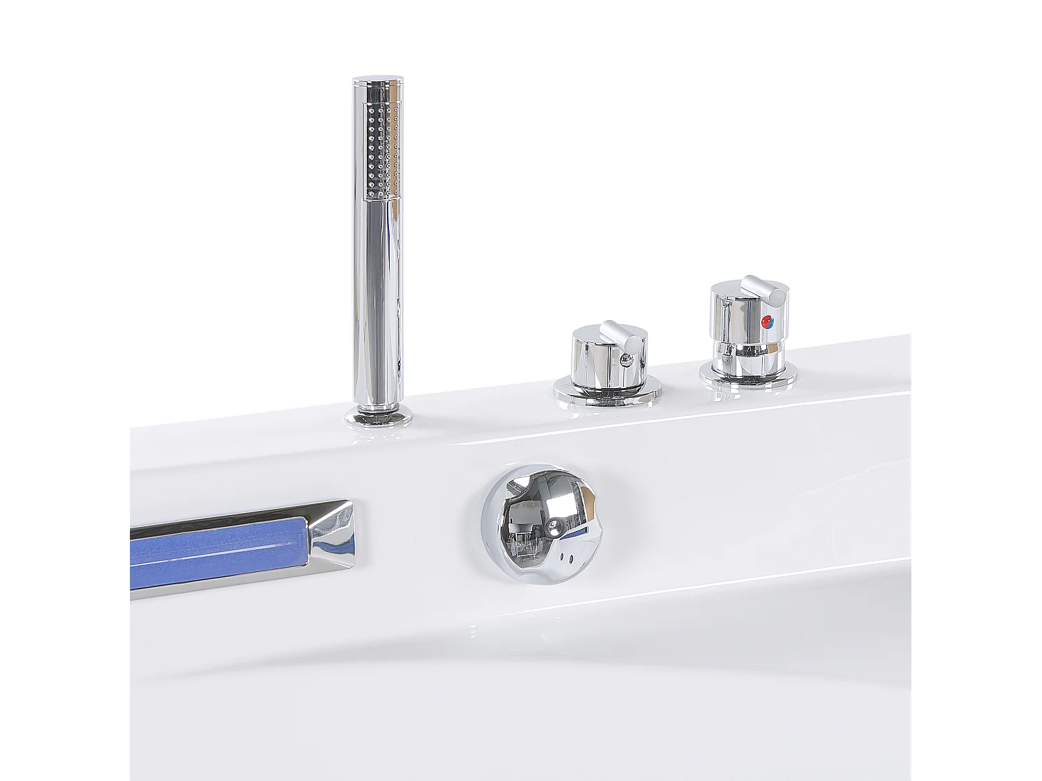 Baignoire d'angle à remous avec LED CACERES 211 x 150 cm Blanc