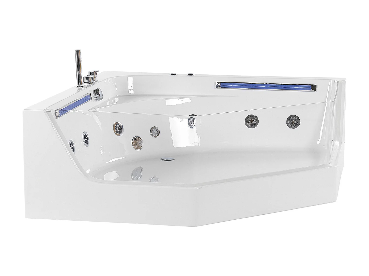 Baignoire d'angle à remous avec LED CACERES 211 x 150 cm Blanc