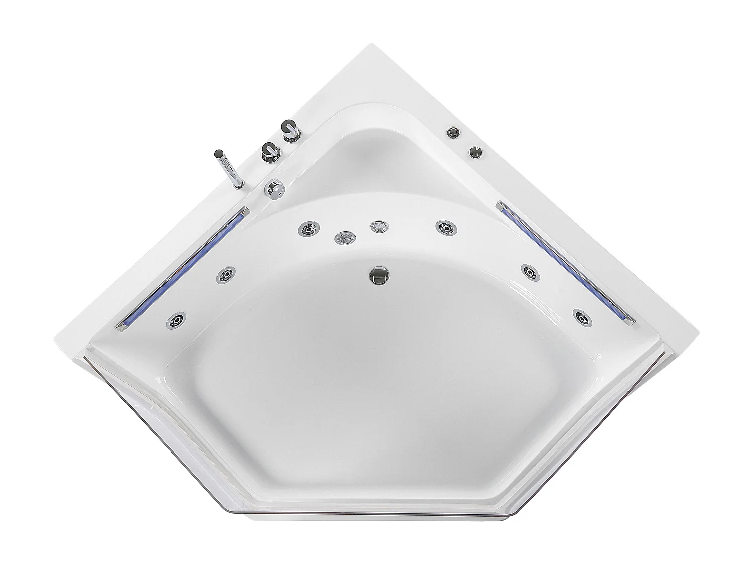 Baignoire d'angle à remous avec LED CACERES 211 x 150 cm Blanc