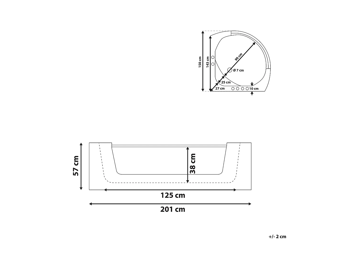Baignoire d'angle à remous avec LED MANGLE 201 x 150 cm Blanc