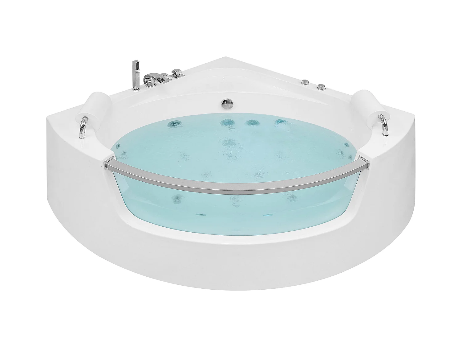 Baignoire d'angle à remous avec LED MANGLE 201 x 150 cm Blanc