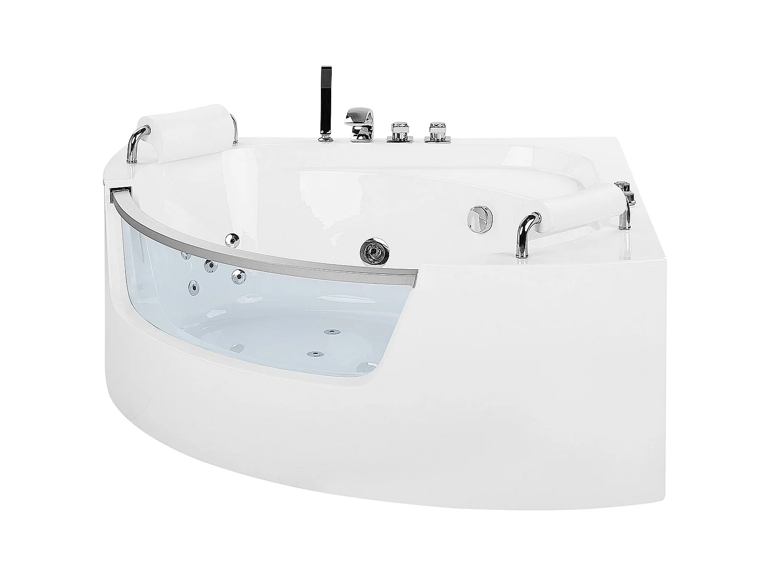 Baignoire d'angle à remous avec LED MANGLE 201 x 150 cm Blanc