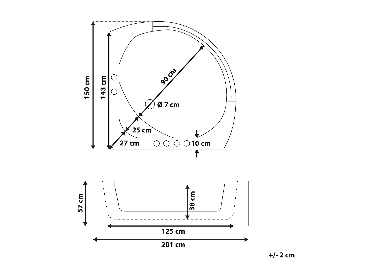 Hoek bubbelbad met LED MANGLE 201 x 150 cm Wit