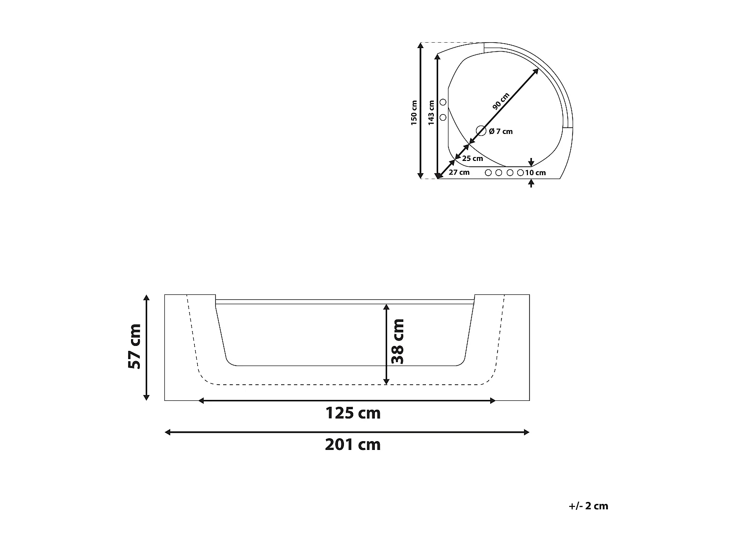 Banheira de hidromassagem de canto com LED MANGLE 2010 x 1500 mm Branco