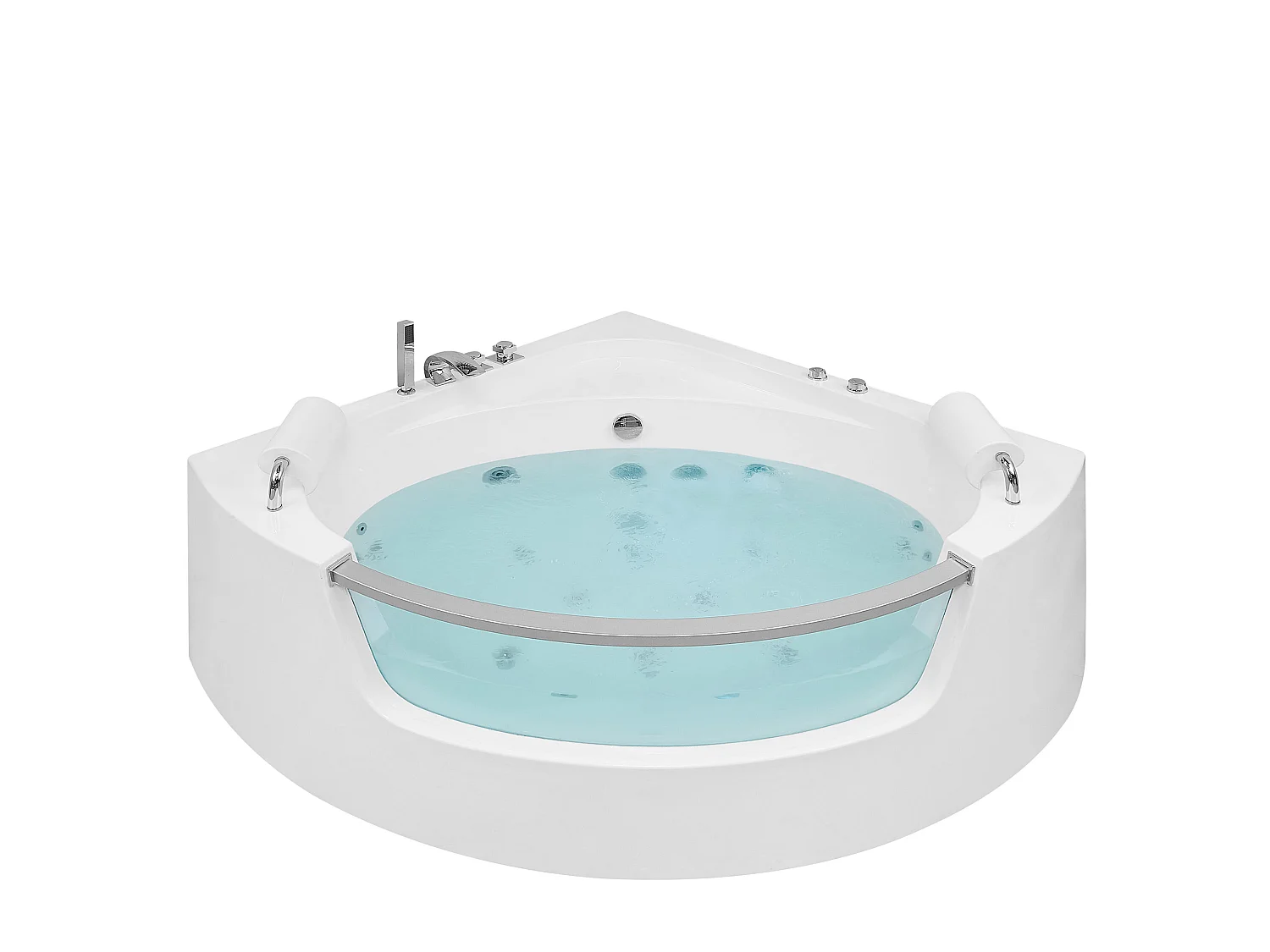 Baignoire d'angle à remous avec LED MANGLE 201 x 150 cm Blanc