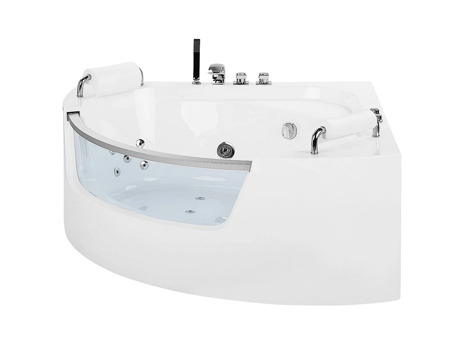 Baignoire d'angle à remous avec LED MANGLE 201 x 150 cm Blanc