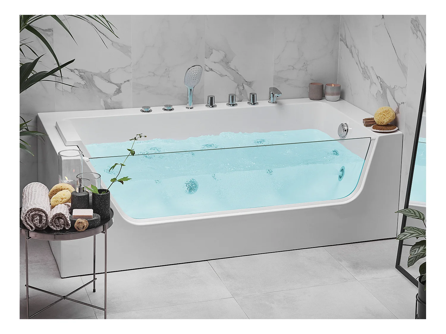 Wanna narożna z hydromasażem LED PUQUIO Lewostronny 170 x 80 cm Biały