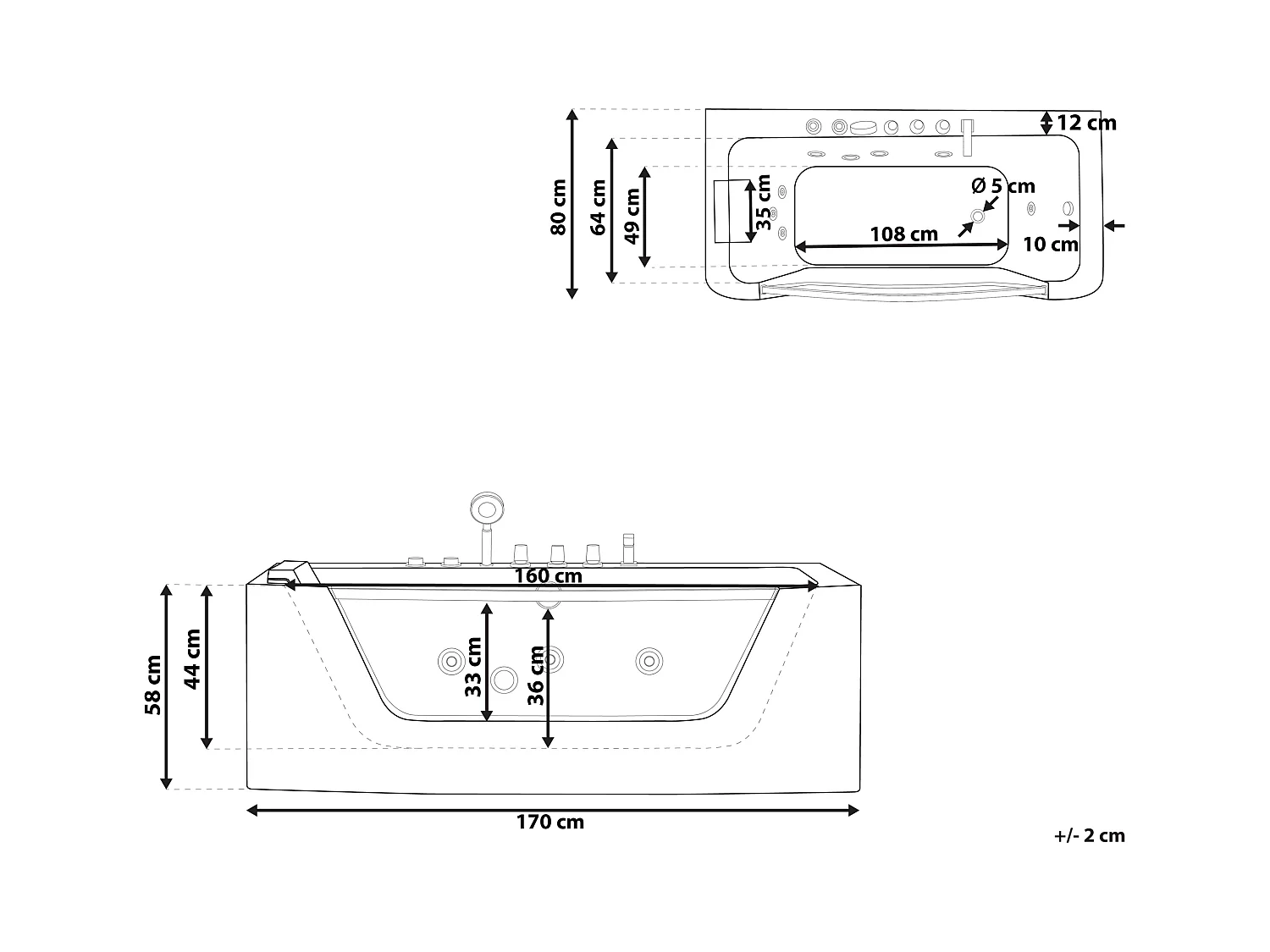 Wanna narożna z hydromasażem LED PUQUIO Lewostronny 170 x 80 cm Biały