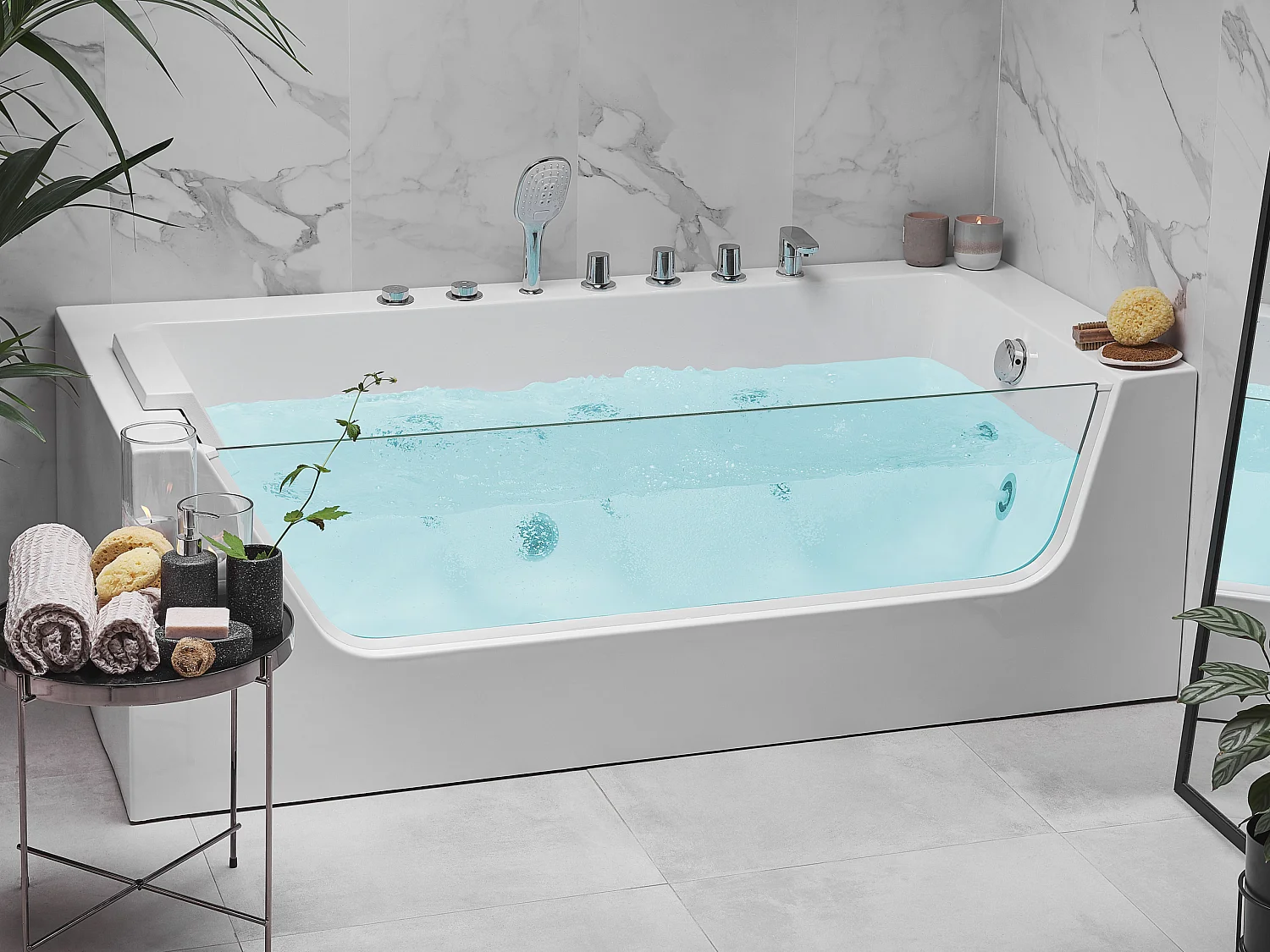 Wanna narożna z hydromasażem LED PUQUIO Lewostronny 170 x 80 cm Biały