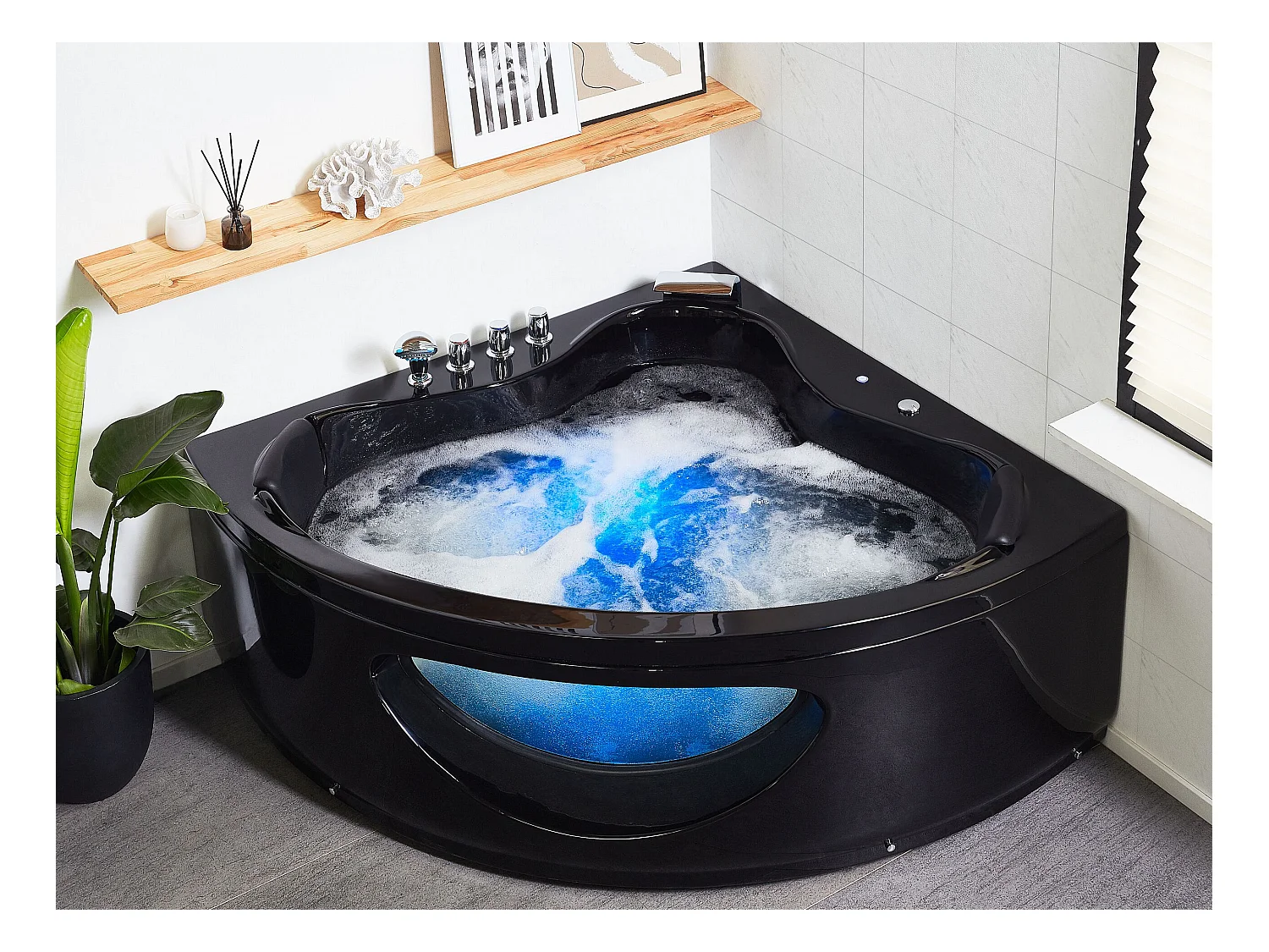 Whirlwanne Eckbadewanne Spa schwarz große Doppelwanne Massage LED 205 cm Tocoa