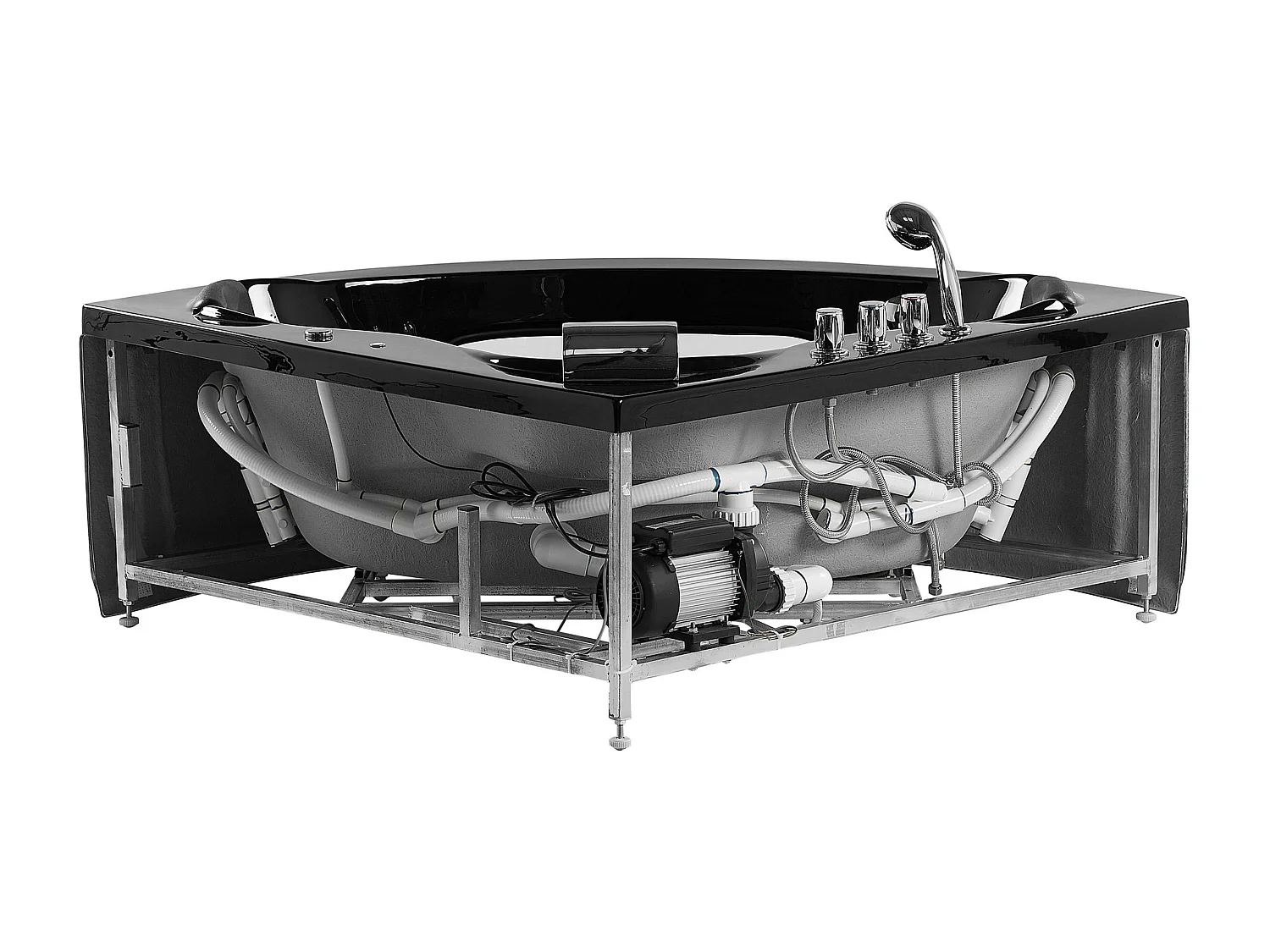 Baignoire d'angle à remous avec LED TOCOA 205 x 146 cm Noir