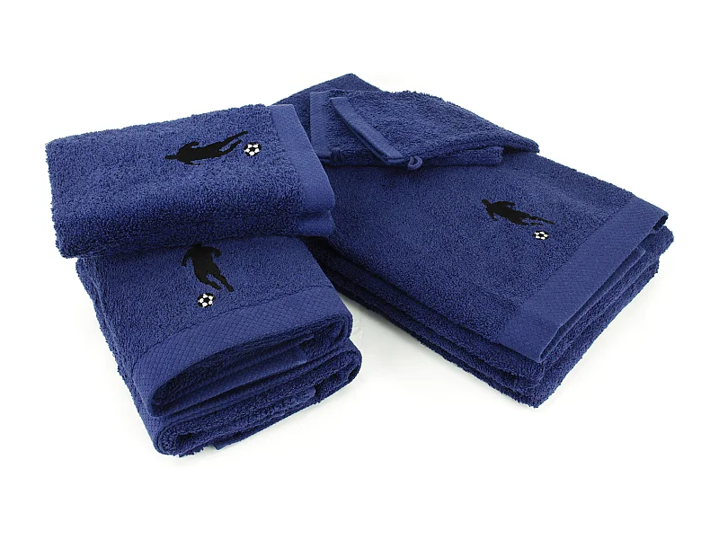 Parure de bain 8 pièces coton 550 g/m2 PURE FOOTBALL Bleu Marine