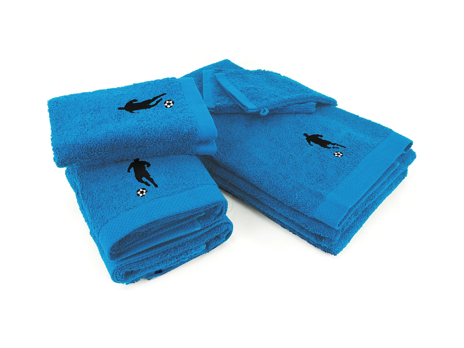 Parure de bain 8 pièces coton 550 g/m2 PURE FOOTBALL Bleu Turquoise