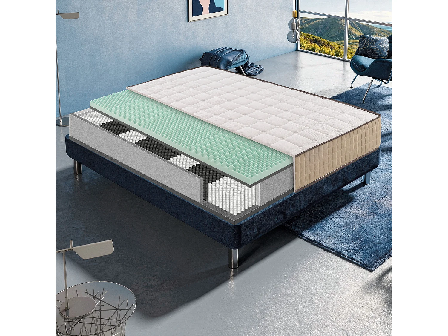 IRIDE - Matelas à ressorts ensachés, mémoire de forme 180x200 cm H 26 cm, housse amovible