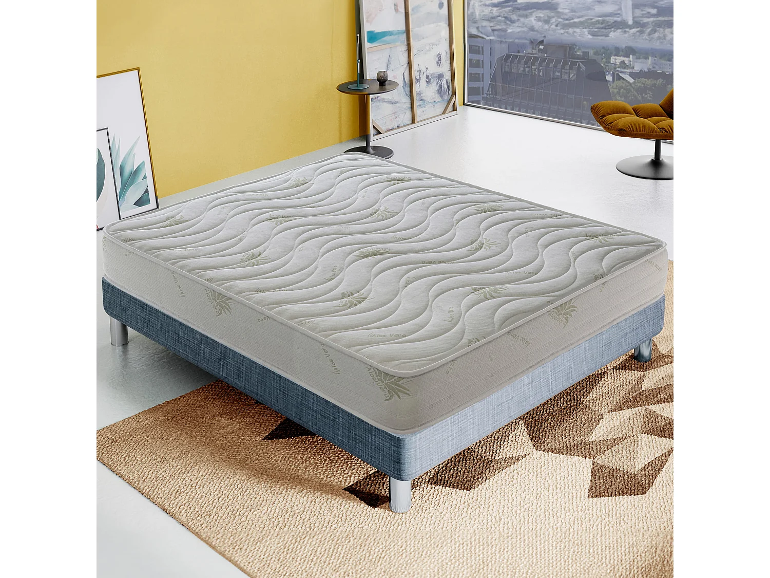 Matelas Mousse 150x190 cm ALOE - Epaisseur 25 Cm - Réversible - Côté Été/hiver