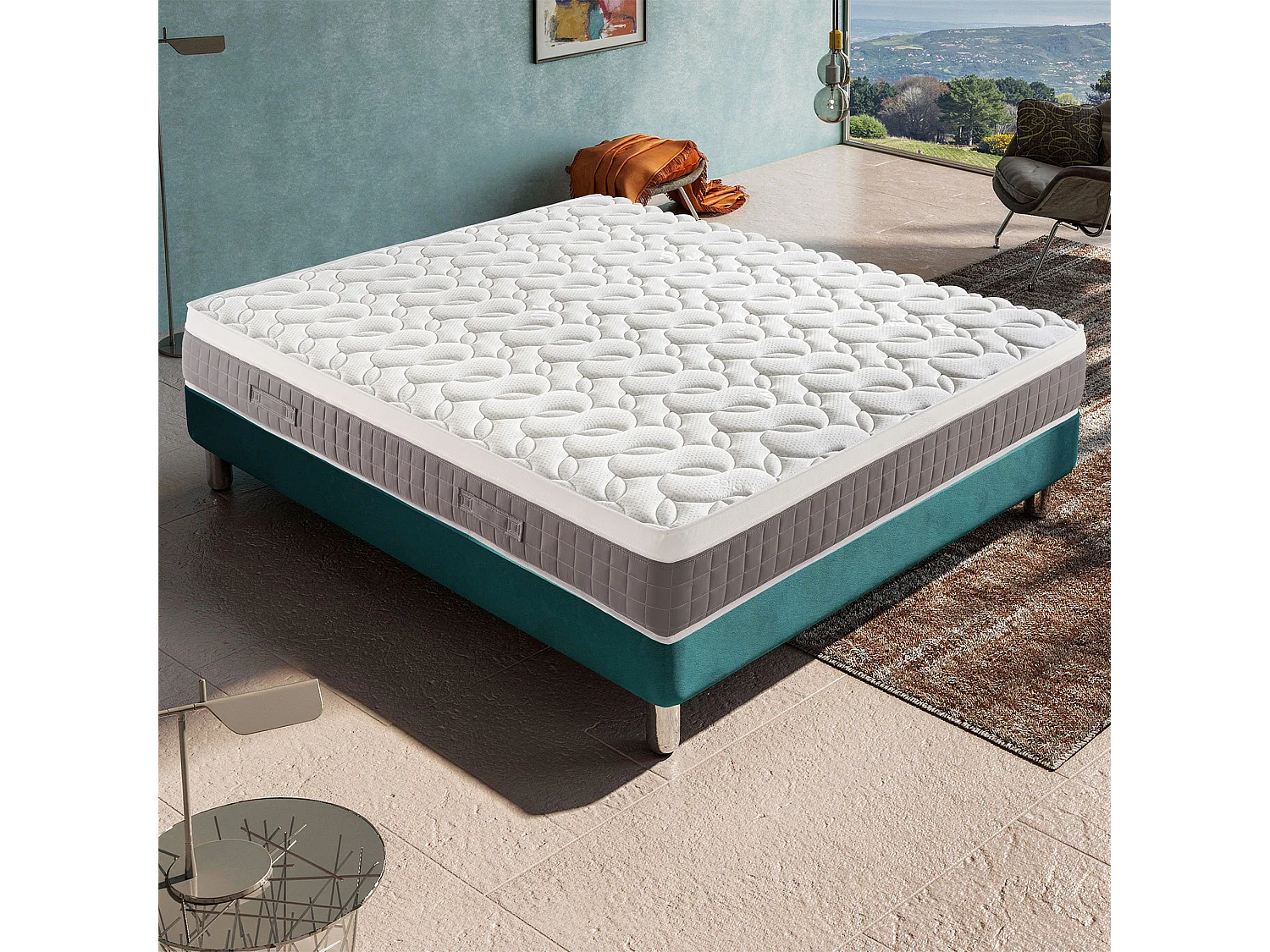 SKY - Matelas à ressorts ensachés, mémoire de forme 100x200 cm H 26 cm, housse amovible