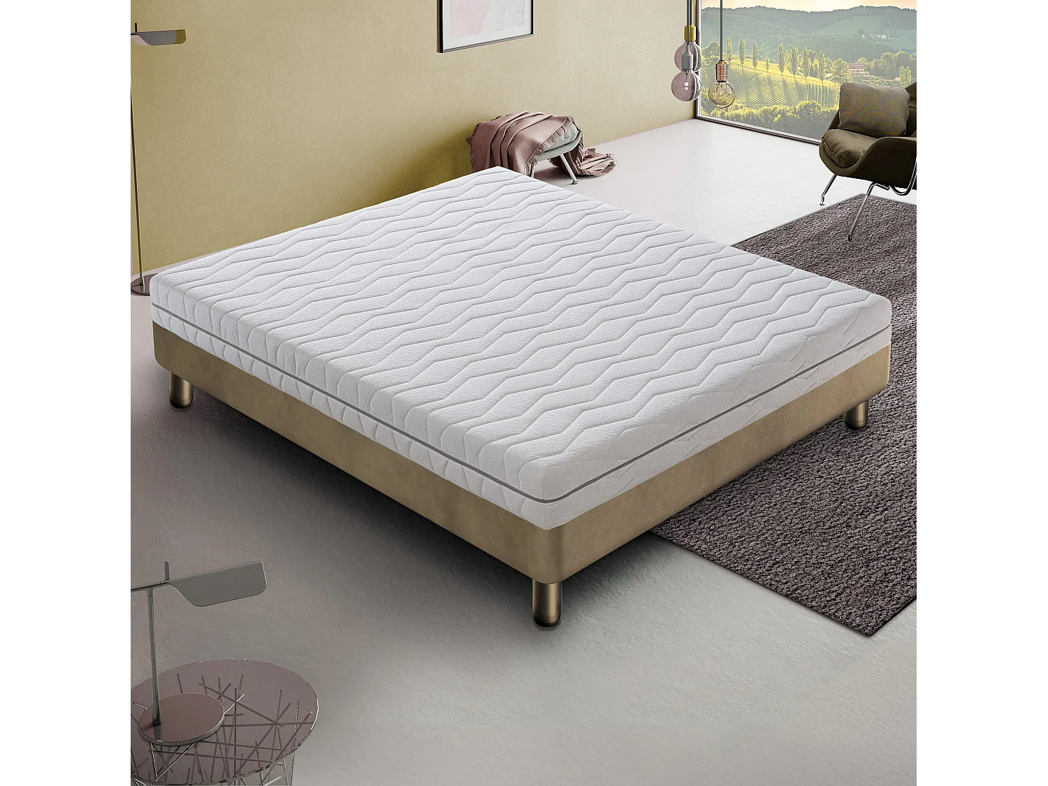 TOLOSA - Matelas 200x200 cm à ressorts ensachés, mémoire de forme H 23 cm, housse amovible