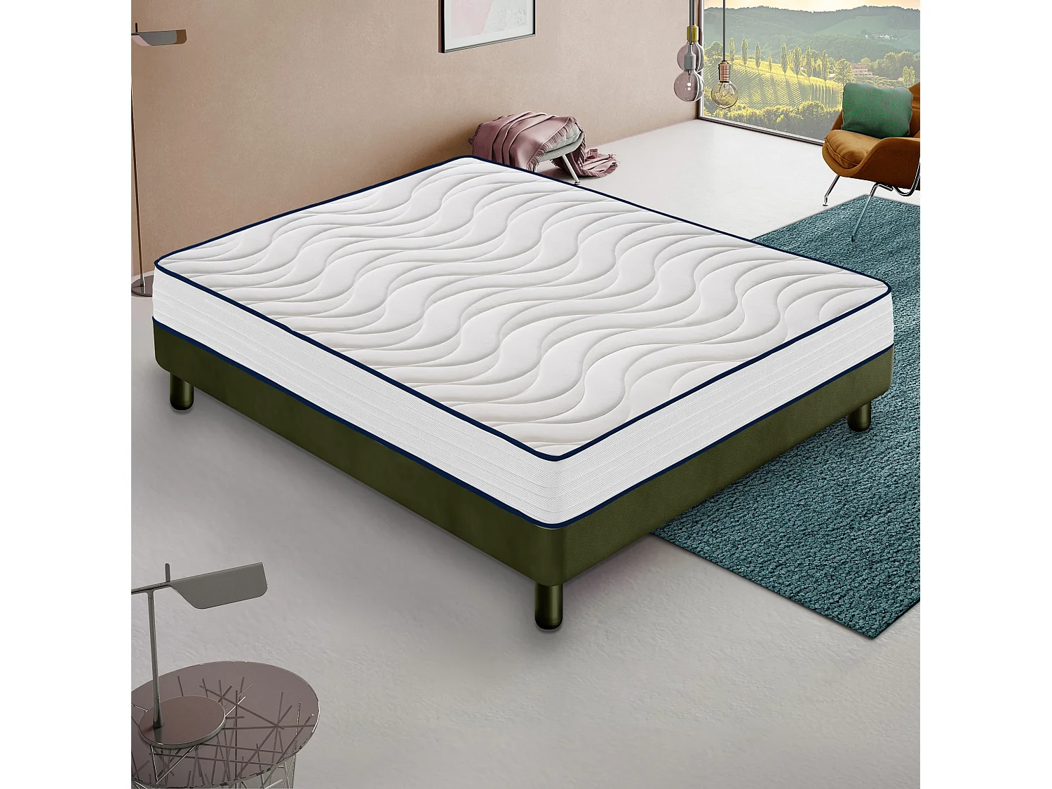 Matelas Mousse 120x190 cm CLEO - Epaisseur 20 Cm - Réversible - Côté Été/hiver