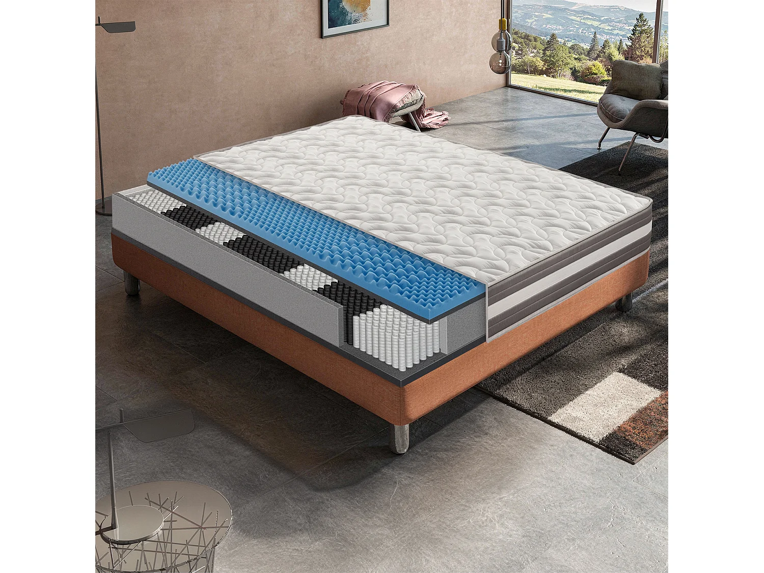 NUBE - Matelas 100x190 cm à ressorts ensachés, mémoire de forme H 26 cm