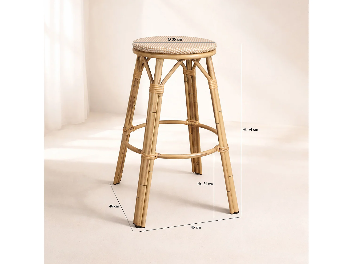 Now's Home - Tabouret Bar Exterieur Textilene Alu Aspect Rotin D46xht74cm Amalfi