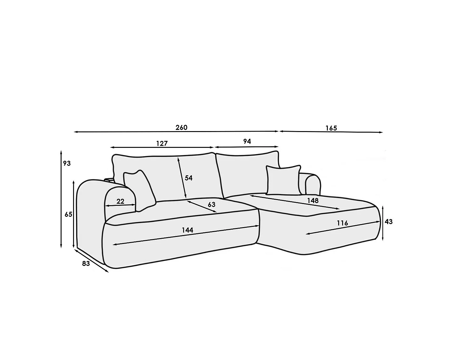 Canapé d'angle droit convertible Velaro Bouclette Beige