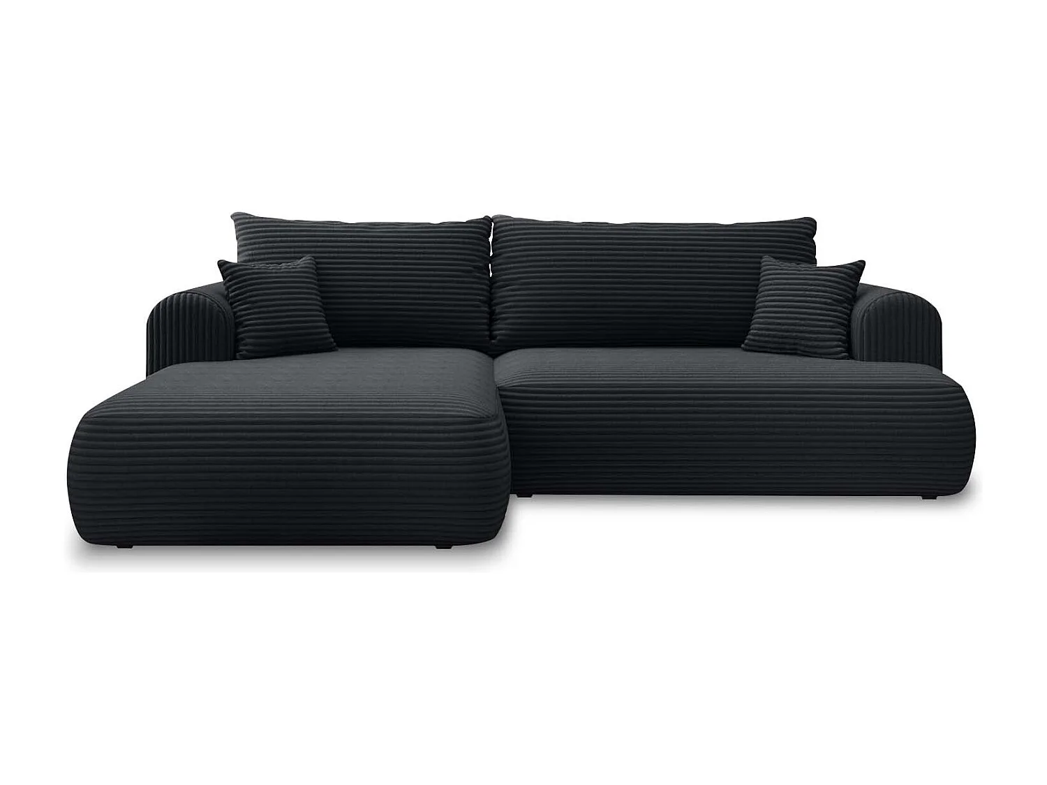 Canapé d'angle gauche convertible Velaro velours côtelé Noir
