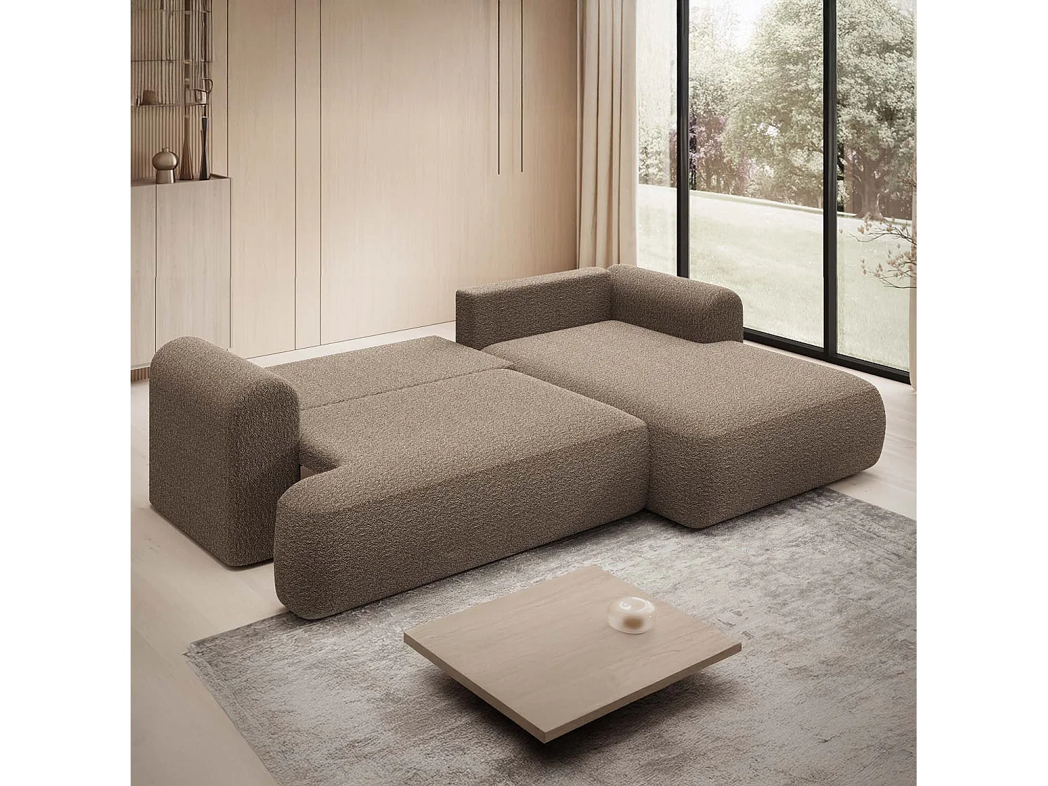 Canapé d'angle droit convertible Velaro Bouclette Taupe