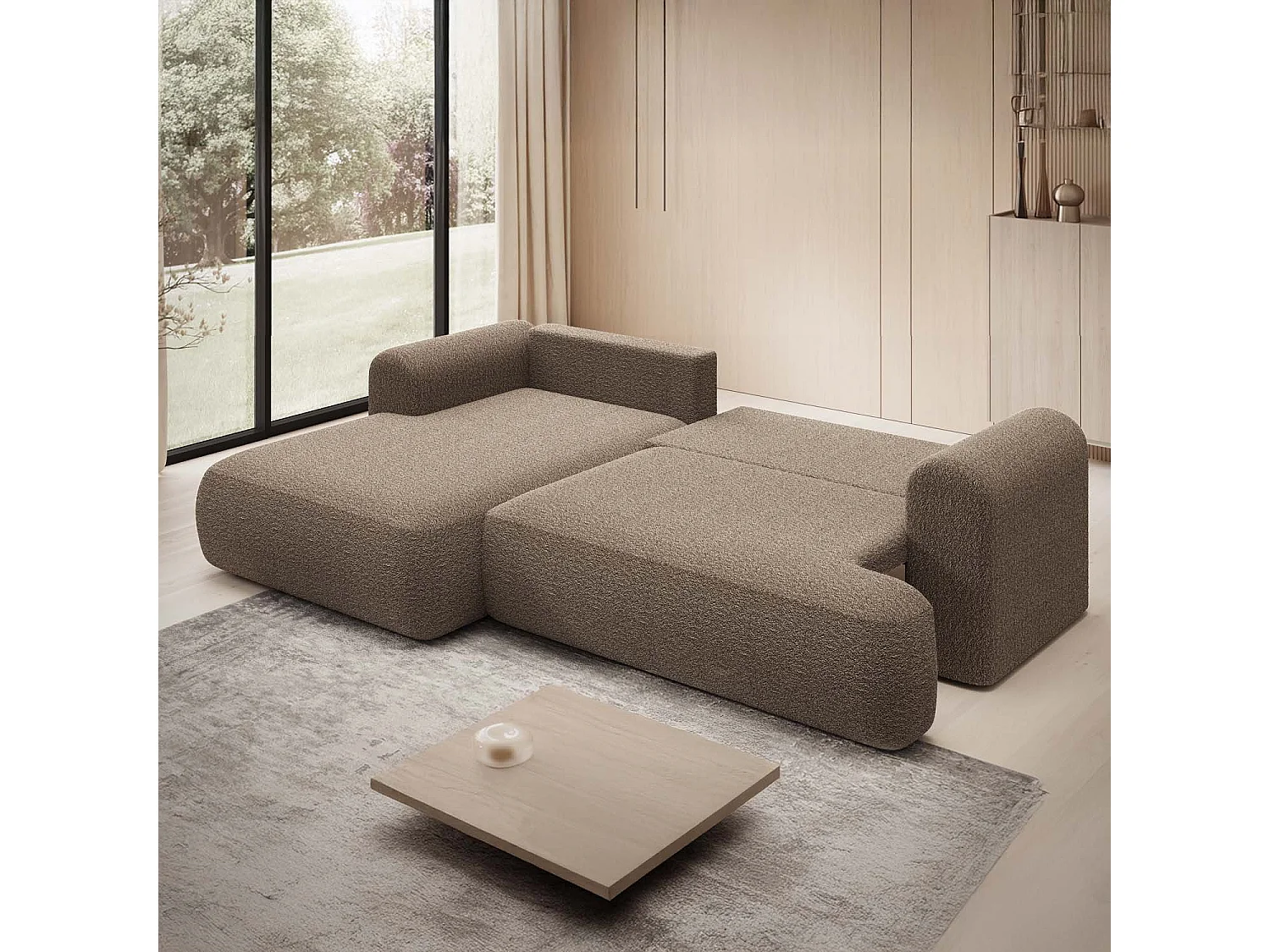 Canapé d'angle gauche convertible Velaro Bouclette Taupe