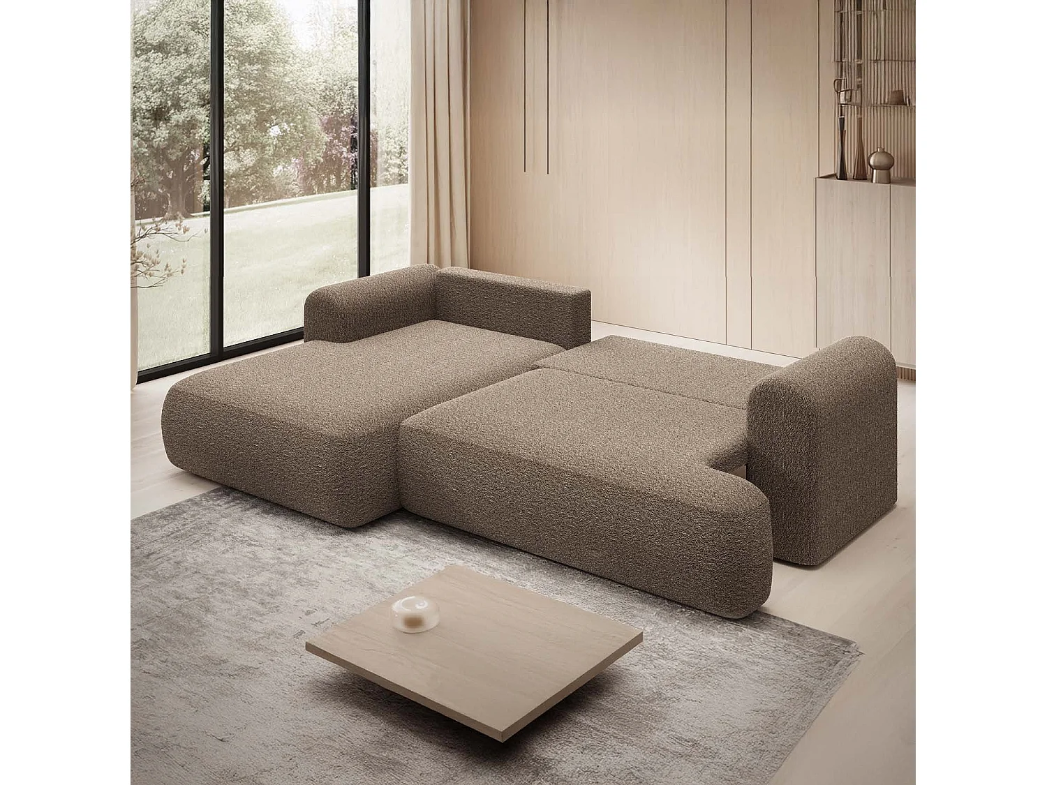 Canapé d'angle gauche convertible Velaro Bouclette Taupe