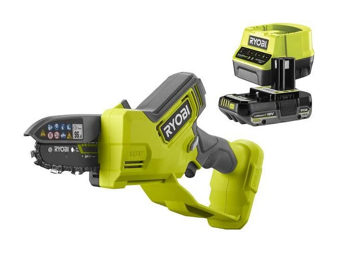 Ręczna Nożyce do Żywopłotu Ryobi 18V Brushless z prowadnicą 10 cm, akumulator Lithium+ 2,0 Ah i ładowarką 1,5 A