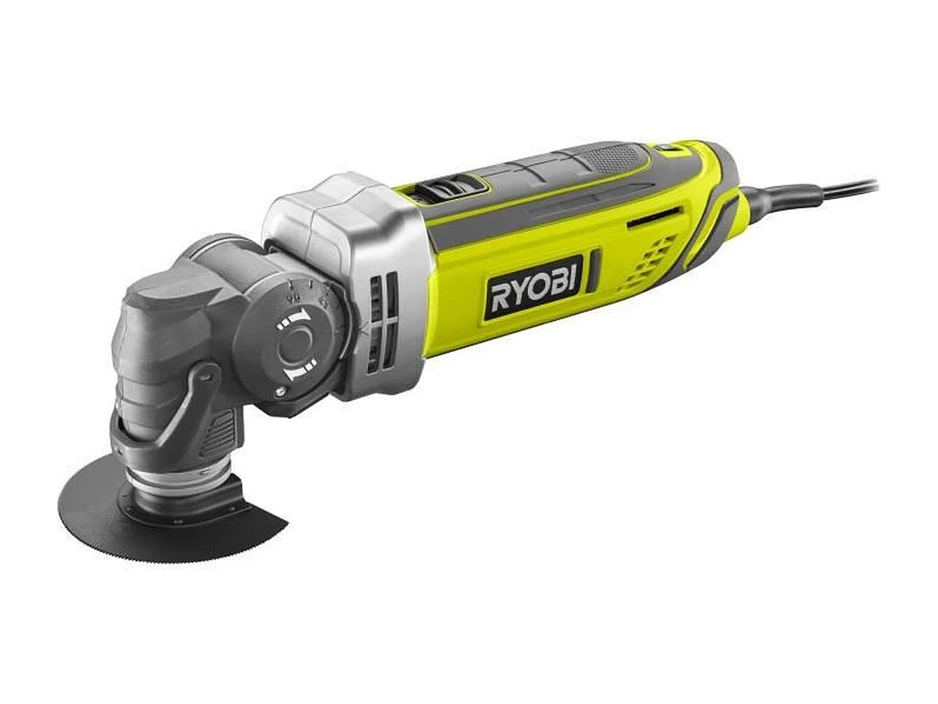 Kabelgebundenes Multifunktionswerkzeug RYOBI 300W RMT300-SA mit 5-fach schwenkbarem Kopf + 2 Klingen + komplettes Zubehör