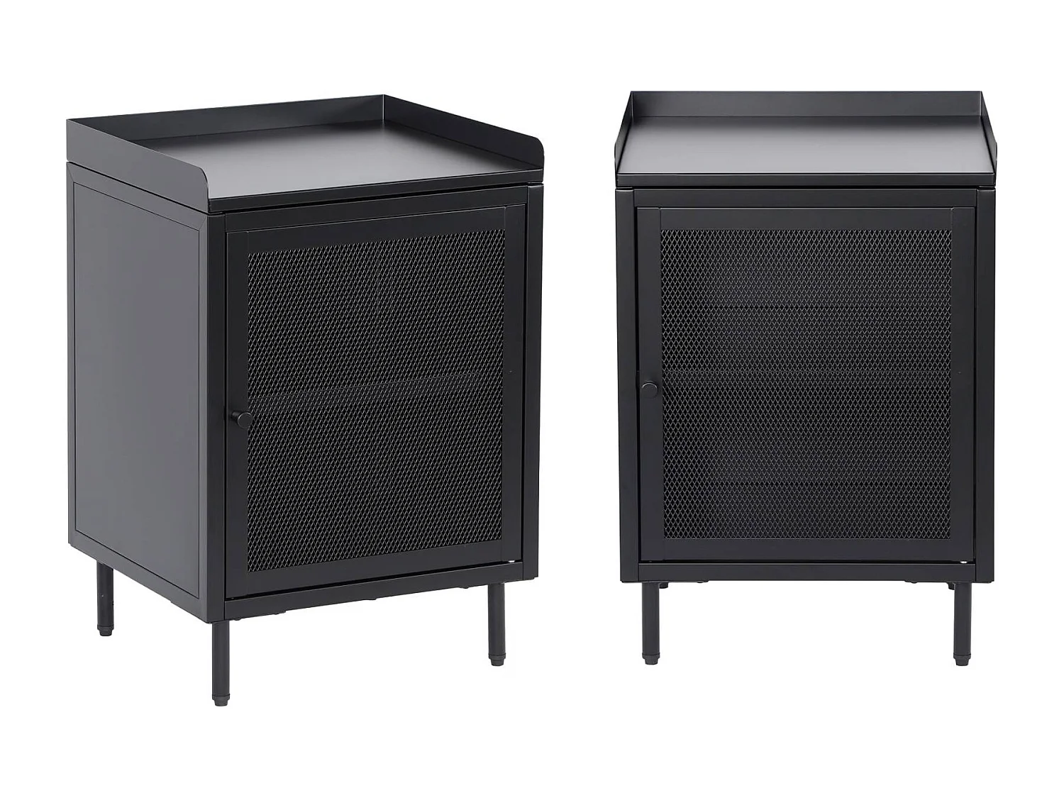 Lot de 2 tables de chevet industrielles métal noir 1 porte grillagée. 40 x 37 x 58.5 cm - Ohio