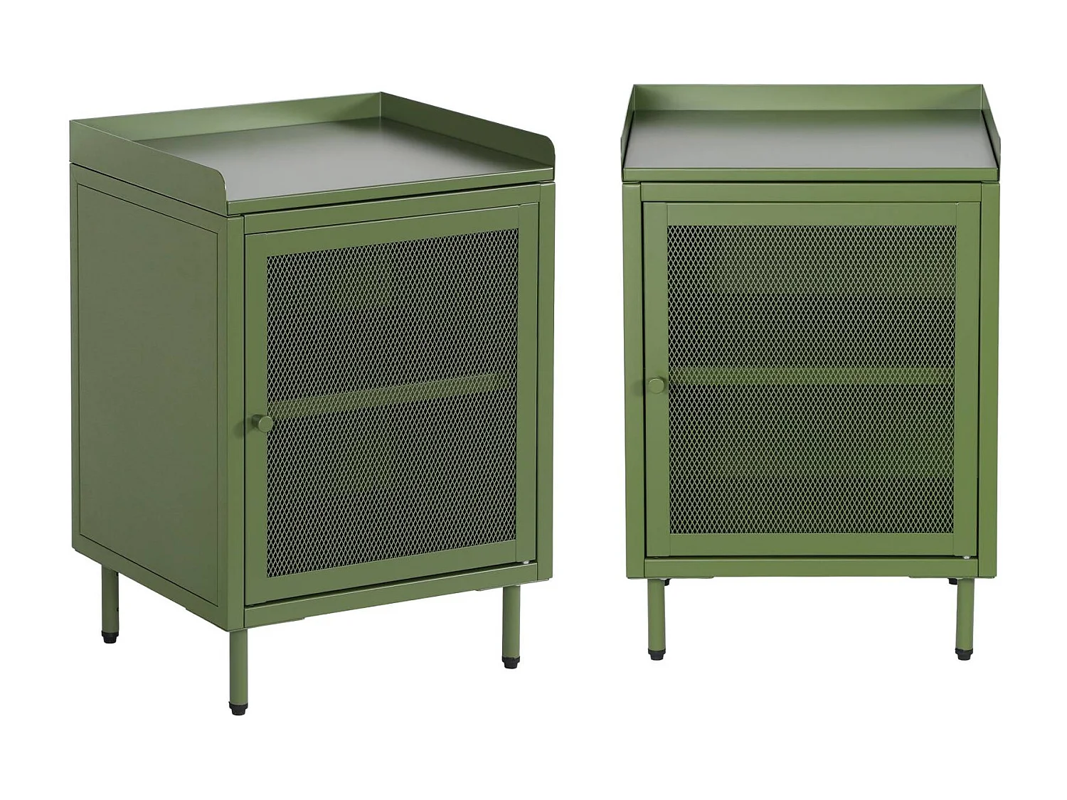 Lot de 2 tables de chevet industrielles métal vert 1 porte grillagée. 40 x 37 x 58.5 cm - Ohio