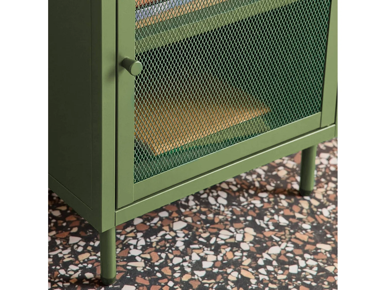 Lot de 2 tables de chevet industrielles métal vert 1 porte grillagée. 40 x 37 x 58.5 cm - Ohio