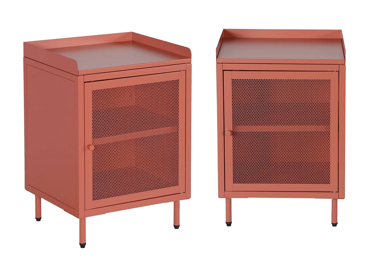 Lot de 2 tables de chevet industrielles métal terracotta 1 porte grillagée. 40 x 37 x 58.5 cm - Ohio