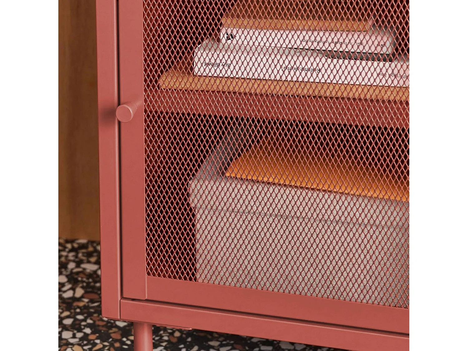 Lot de 2 tables de chevet industrielles métal terracotta 1 porte grillagée. 40 x 37 x 58.5 cm - Ohio