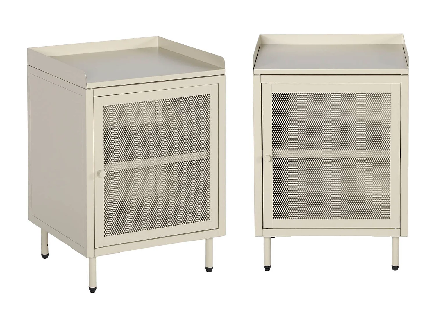Lot de 2 tables de chevet industrielles métal crème 1 porte grillagée. 40 x 37 x 58.5 cm - Ohio