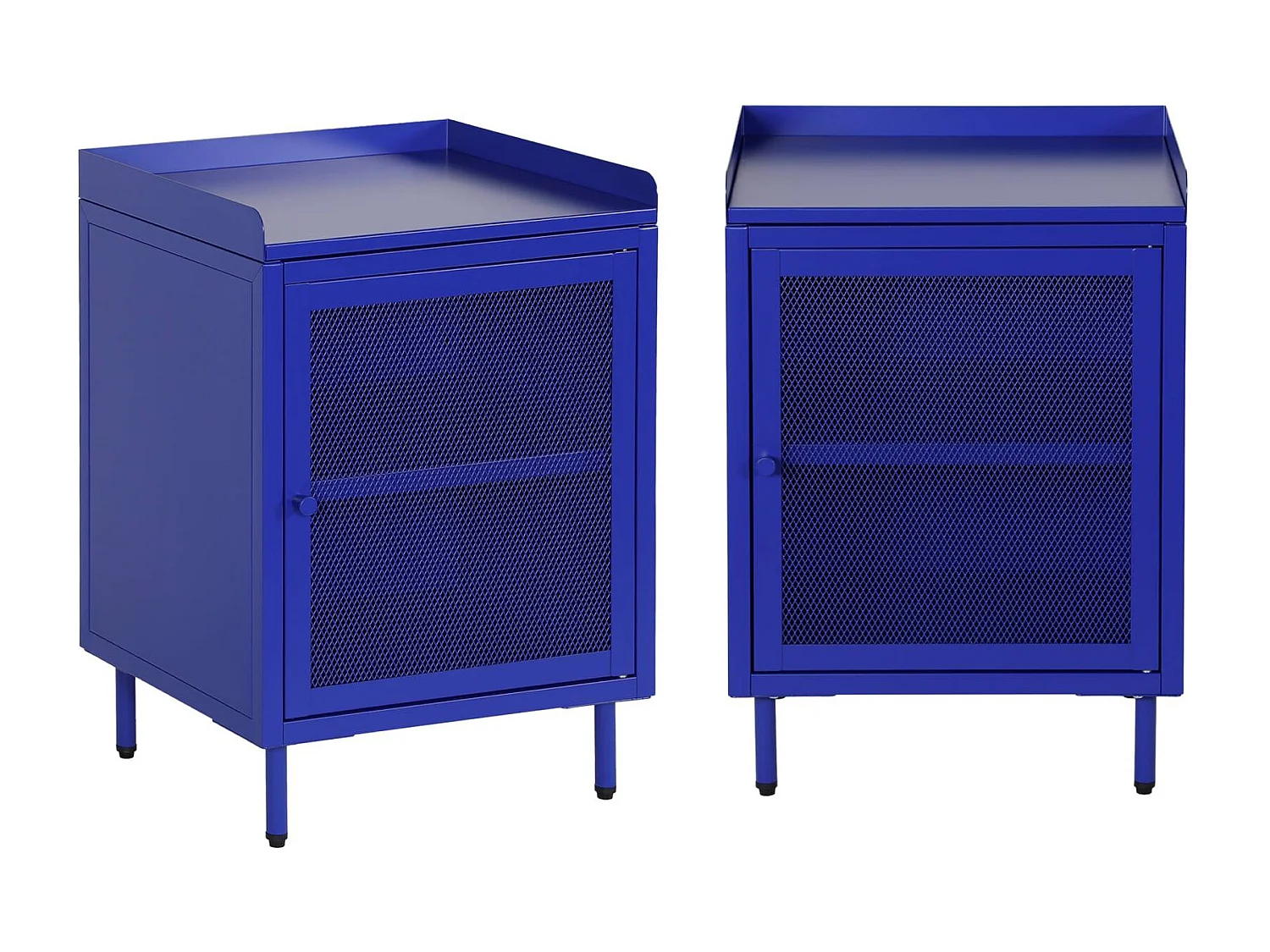 Lot de 2 tables de chevet industrielles métal bleu 1 porte grillagée. 40 x 37 x 58.5 cm - Ohio