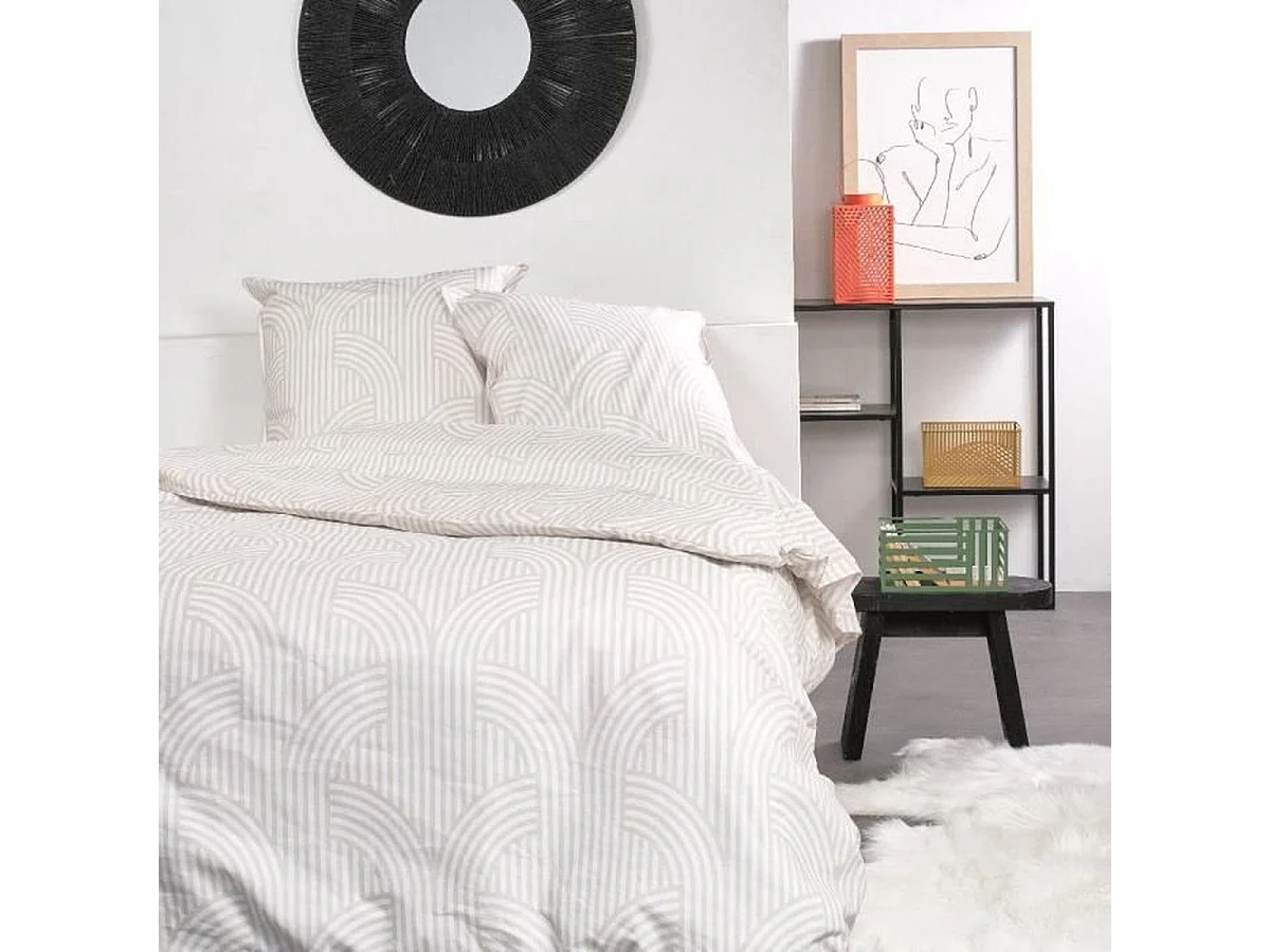 Pościel dla 2 osób TODAY Sunshine 240x260 cm 100% bawełna perkal 57 nitek, geometryczny beżowy wzór