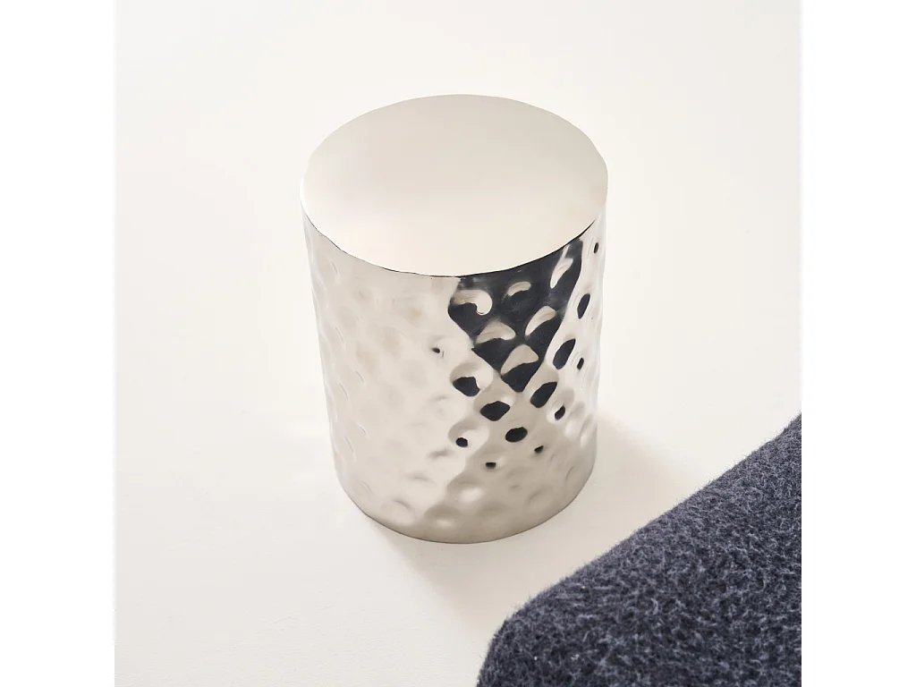 Mesa auxiliar, mesita de noche de acero esmaltado cromado gris perlado
