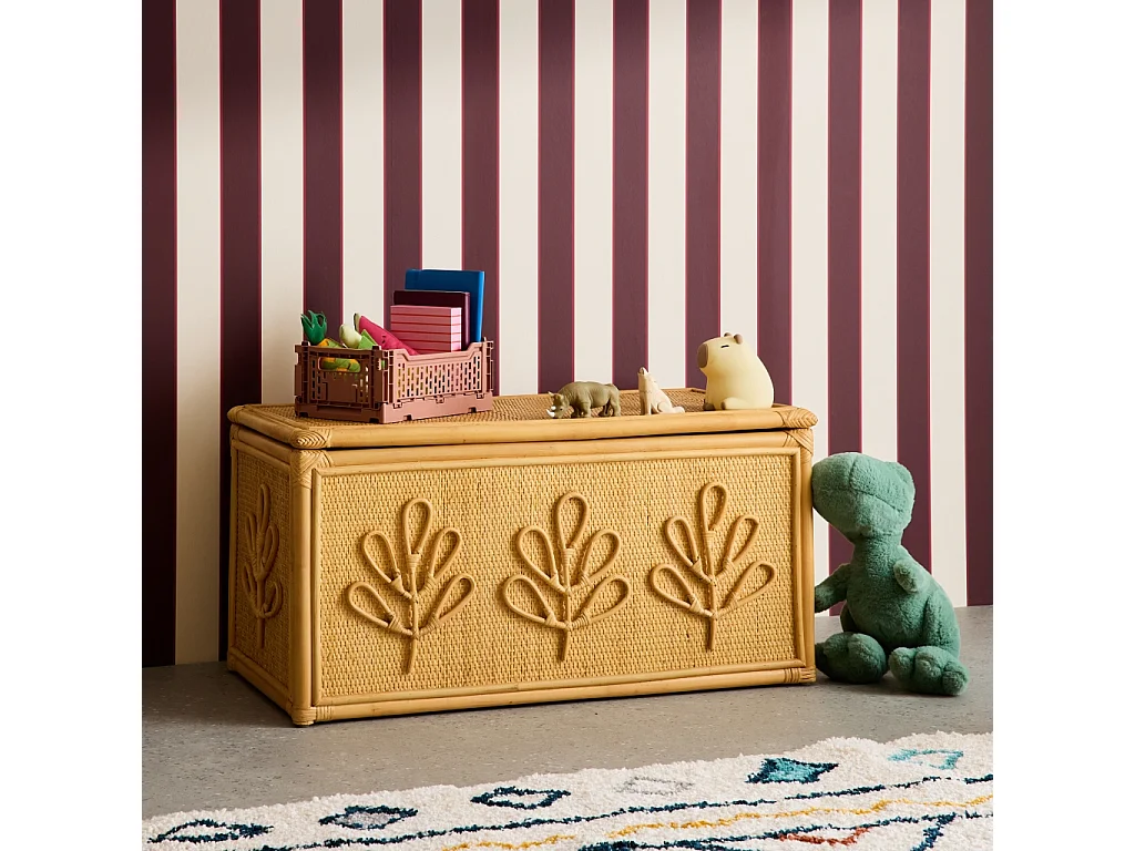 Baúl de juguetes infantil bohemio de ratán rotin naturel